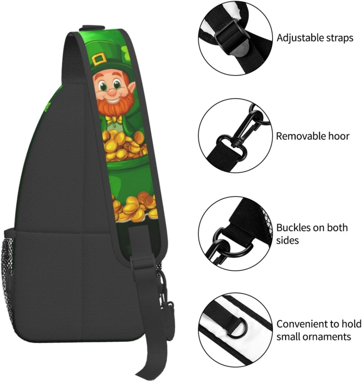 St Patrick's Day Sling Bag Crossbody Bags Clovers for Travel Running and Hiking for Men Women Gold Coin Elf 1 - Image 9