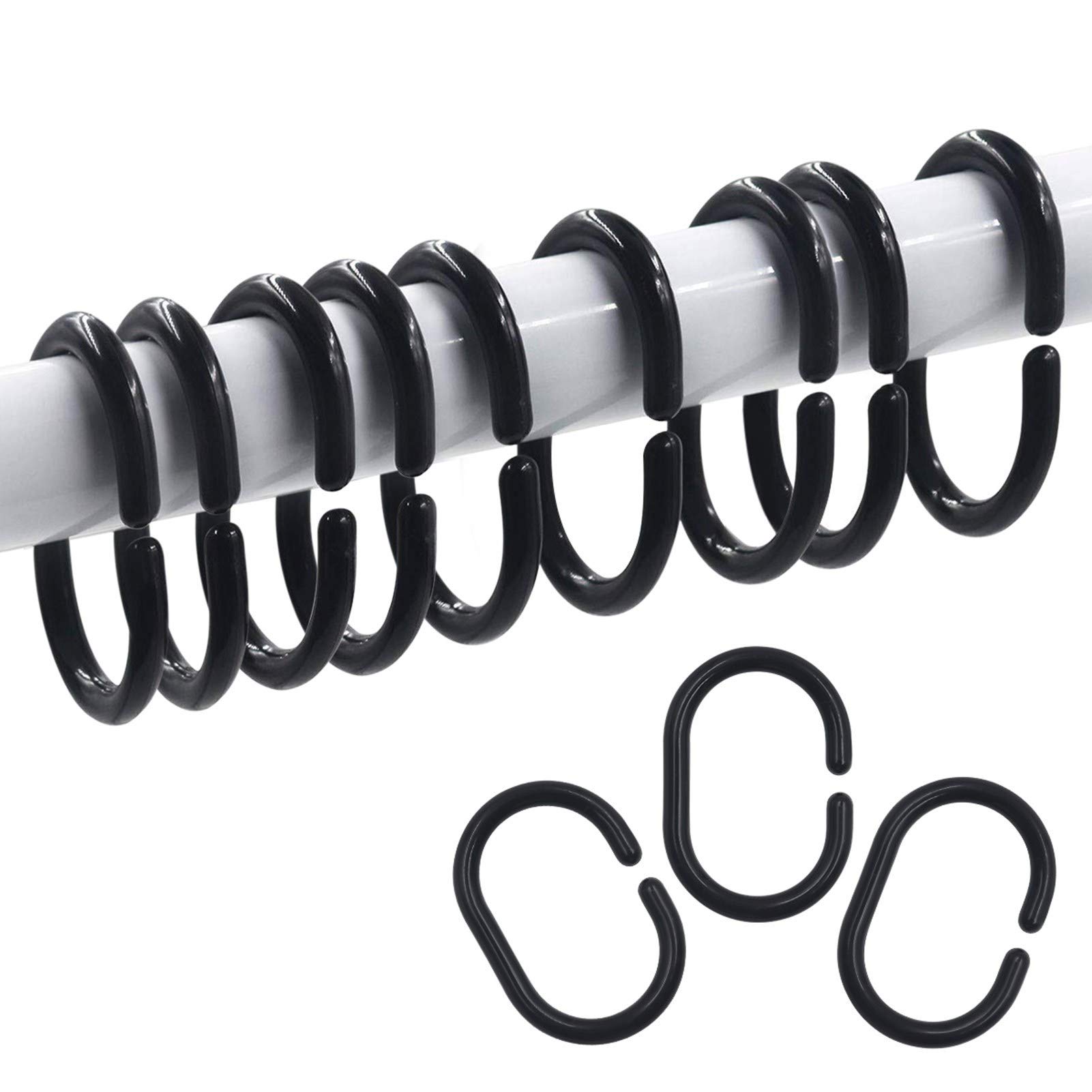 Amazingcats Black Pack Of 24 C-Shaped Plastic Shower Curtain Rings Curtain Hooks For Door Curtain, Window Curtain (Black)