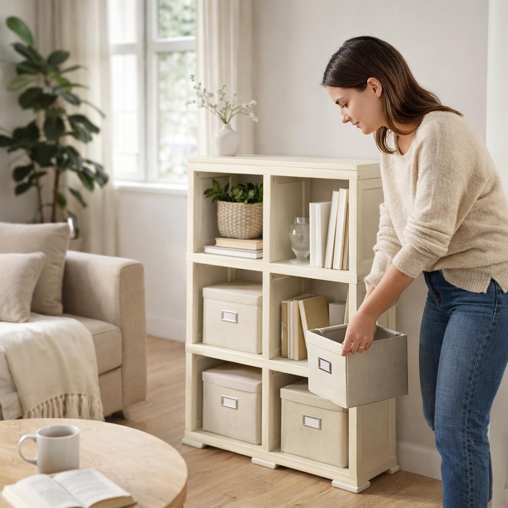 Scaffale Modulare a Vista Senza Ante – Libreria Multiuso in Plastica con 6 Scomparti per Zona Living, Studio e Organizzazione Casa (Angora, 79 x 42.5 x 125 cm)
