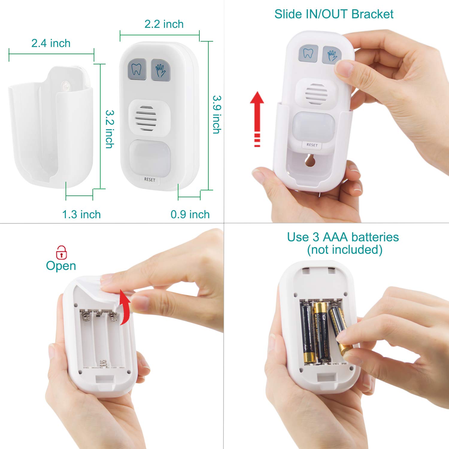 HONWELL Musical Timer for Kids Battery Powered, 2 Minute Toothbrush Timer and 20 Seconds Bathroom Hand Wash Timers with LED Color Light, 3 Volume Options Musical Timers for Children Training Coach