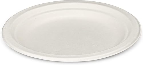 Miniatura 2 de GUSTO Paquete de 125 platos de papel blanco y de caña de azúcar de 7 pulgadas, 100% compostables, ecológicos, biodegradables desechables, (paquete