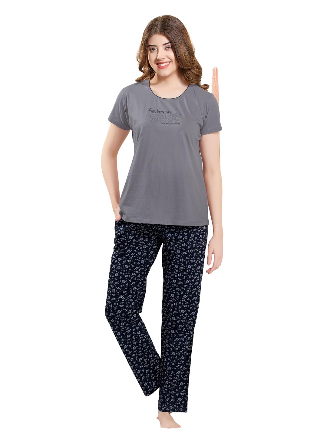 quira Women's Printed Regular Fit T-Shirt & Pyjama Set - Round Neck, Half Sleeves, Stylish & Cozy Cotton Hosiery Loungewear-picture-11