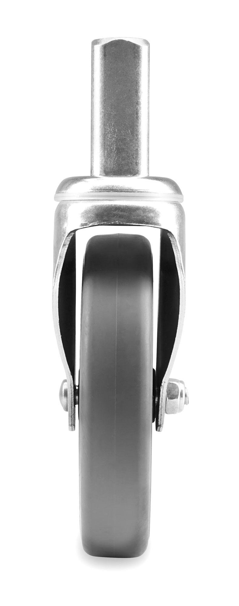 Set de 4 roulettes Stagecaptain 125 mm sans frein, robustes, charge 100 kg, caoutchouc dur 26 mm, pivotantes, pour retrofit.
