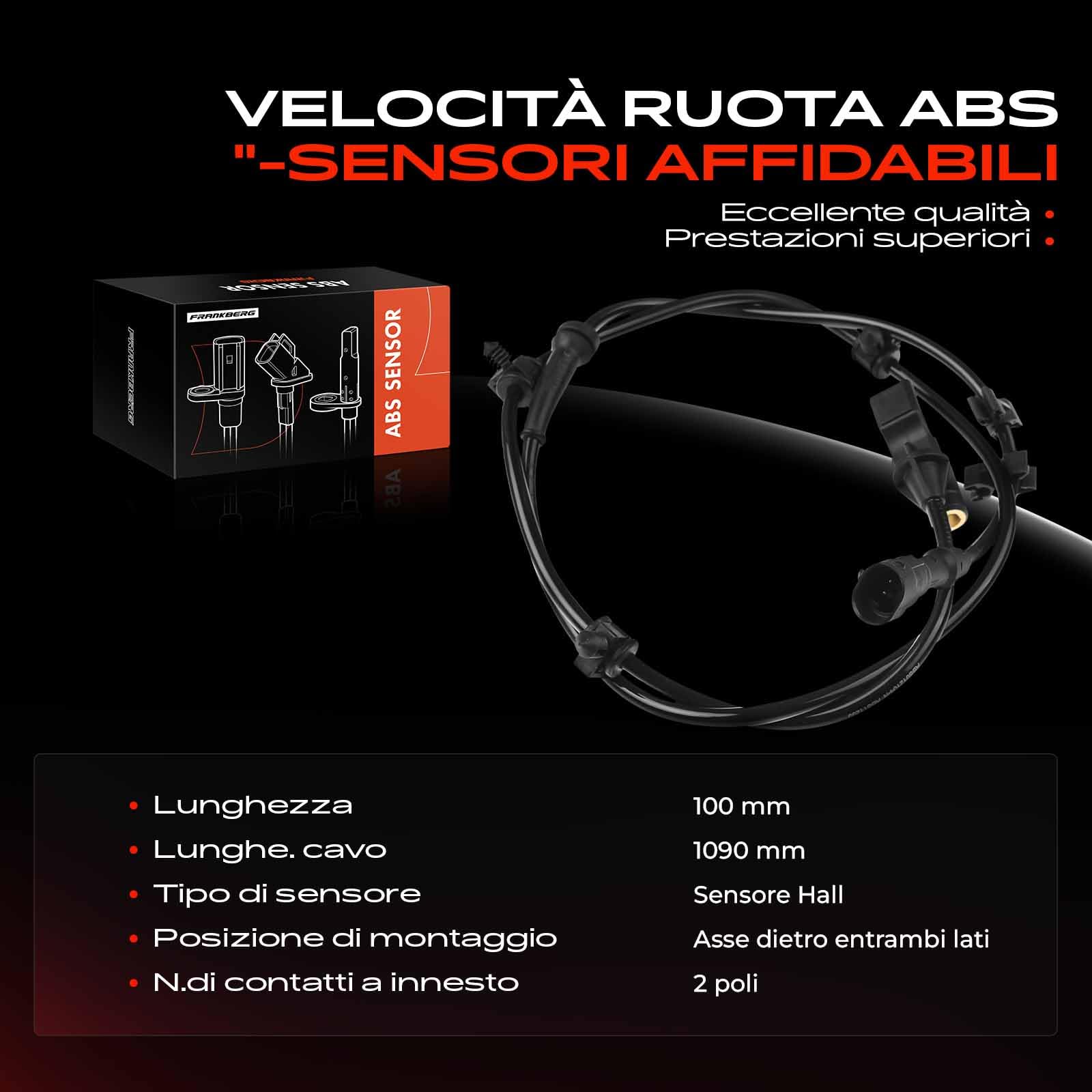 Frankberg Sensore Velocità Ruota ABS Sensore ABS 2-Poli Compatibile con PT Cruiser PT PT Cruiser Cabriolet PT Cruiser Combi Van PT Replace# ALS1126,4860038AE