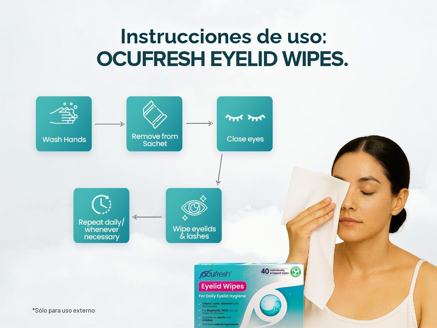 Toallitas para párpados de blefaritis, paquete de 20 unidades envueltas individualmente, removedor de maquillaje natural y alivio para ojos cansados