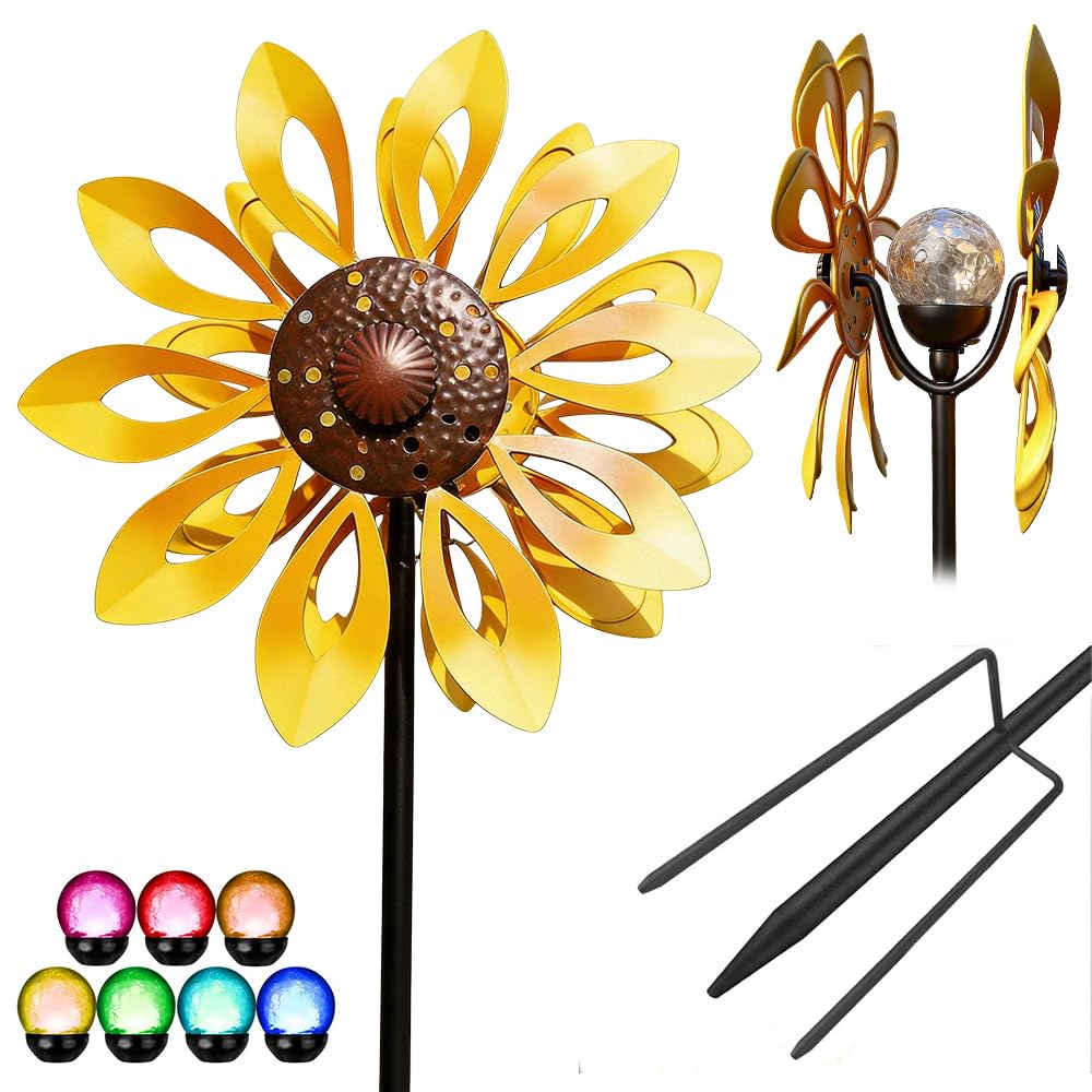 Einzigartige und Magische Metall Windmühle, 3D Metall-Windmühle, Edelstahl Windrad GartenMetall, MagischeWindmühle, Wind Spinner Garten für Garten, Terrasse, Landschaft Dekoration (Gold, B)
