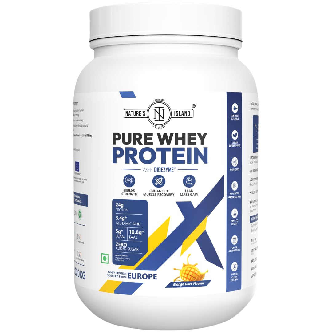 Natures Island Whey Protein Powder (1kg, Mango Duet) with added Digestive Enzymes | 24g Protein, 5g BCAAs | No Sugar, High Absorption, European Whey (B0CJCBCVWR) Amazon Price History, Amazon Price Tracker