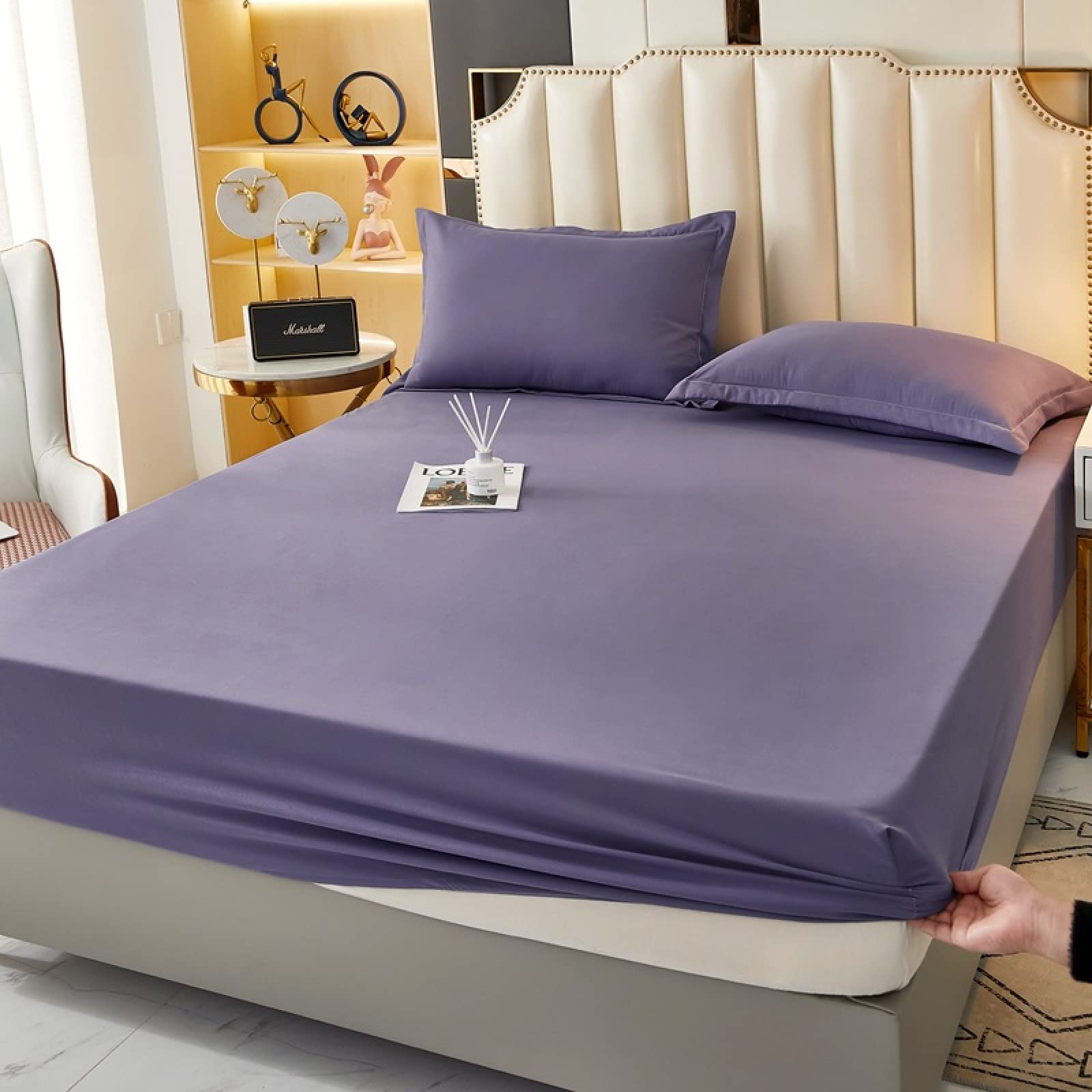 FCLDESHOP Lenzuolo Tasca Profonda,Coprimaterasso Tinta Unita Spazzolato Spessa, Coprimaterasso per Hotel Camera da Letto, Materasso Profondo 12"/30 cm,Viola,120x200cm+30cm