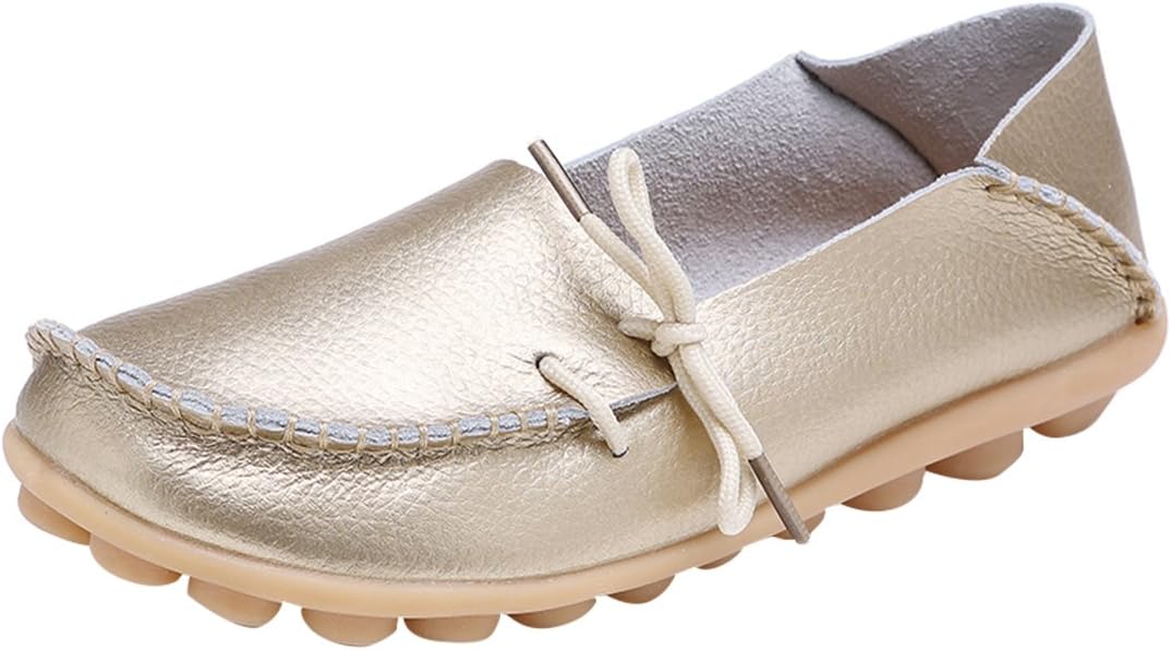 Serene Womens Leather Cowhide Casual Lace Up Flat Driving Loafers 8 Gold