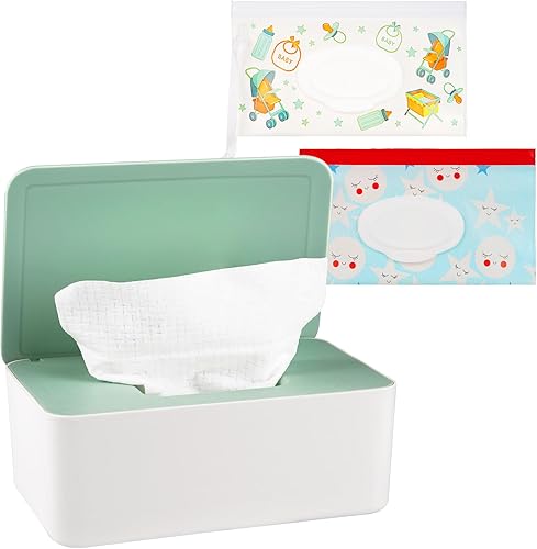 Dispensador de toallitas para pañales, estuche de pañuelos mantiene las toallitas frescas, contenedor con tapa (verde)
