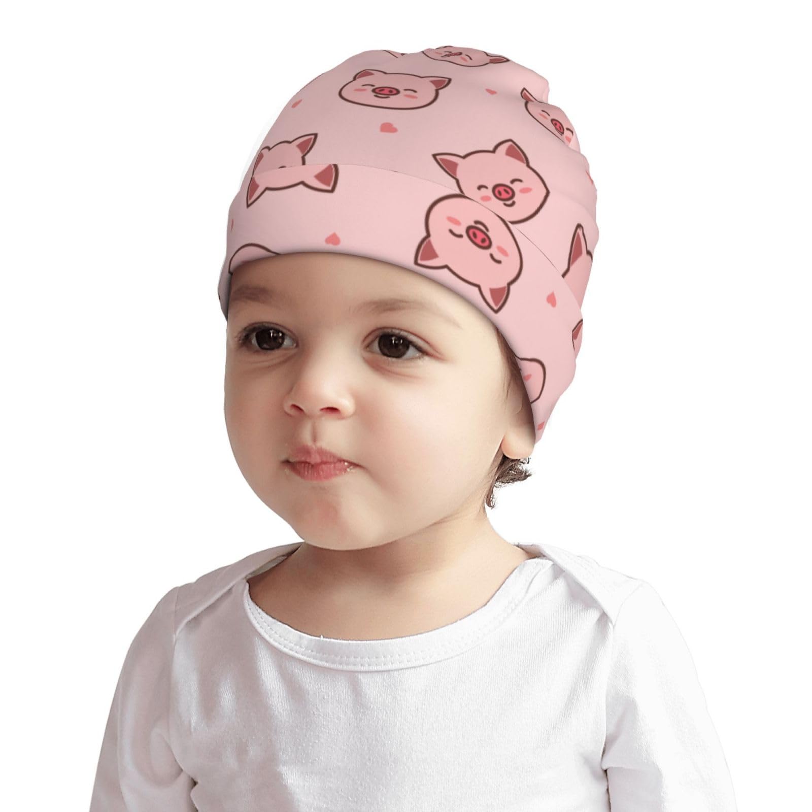 Cute Cartoon Pig Pattern Kids Beanie Hats Warm Knit Beanie Cap Skull Caps Gifts Decor for Boys Girls White