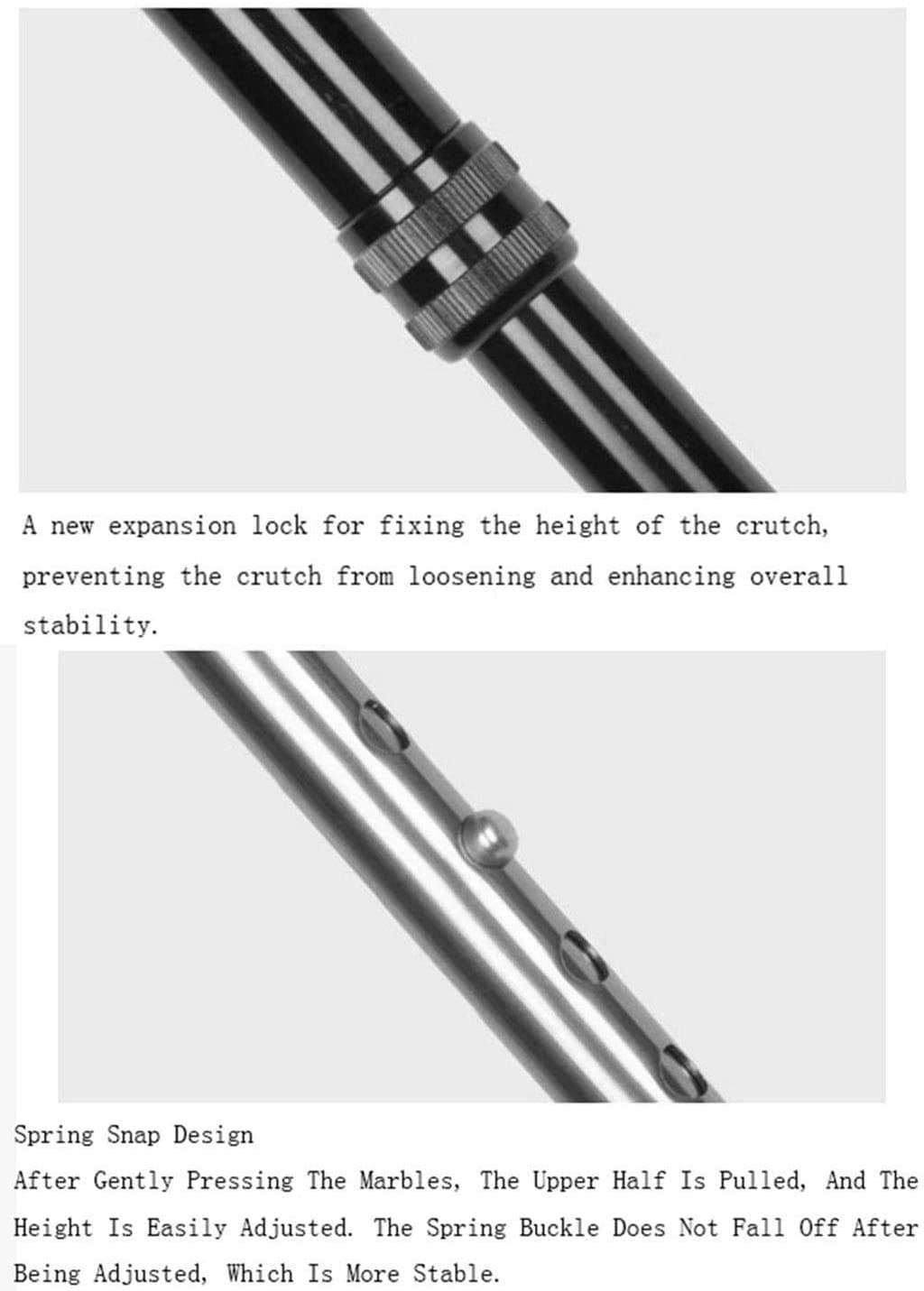 Kule ortopedyczne regulowane z wygodnym uchwytem, ​​solidne, wysokiej gęstości aluminium, szare i czarne, dla dorosłych, lekkie kule ortopedyczne Journey