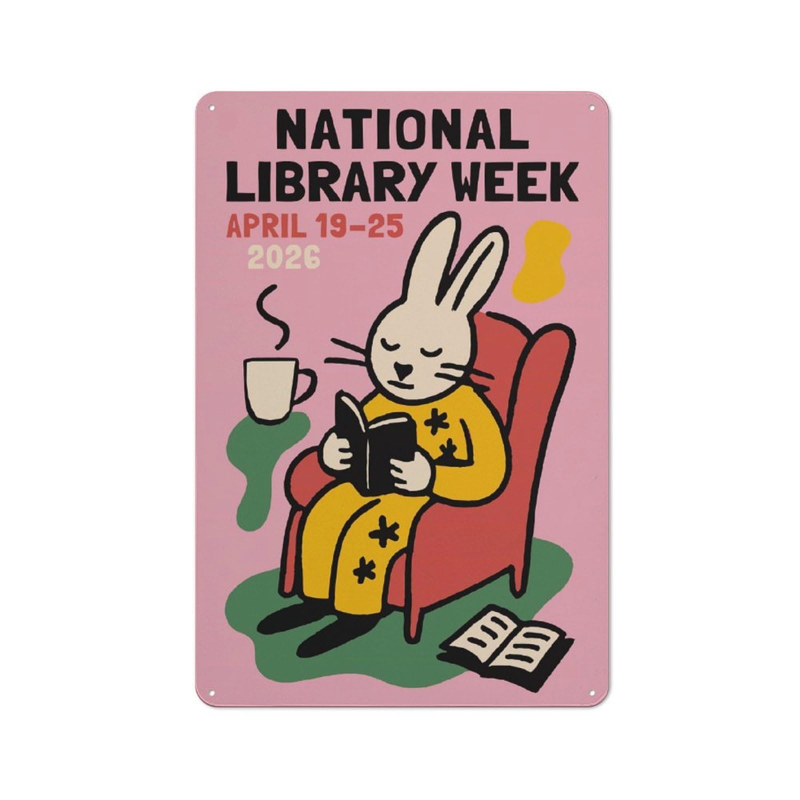 Junmoney Style Retro Metal Plaque 30X20cm Featuring National Library Week 2026 Wall Art For Workshop Wall, For Metal Sign Collectors, For Garage And Workshop Walls