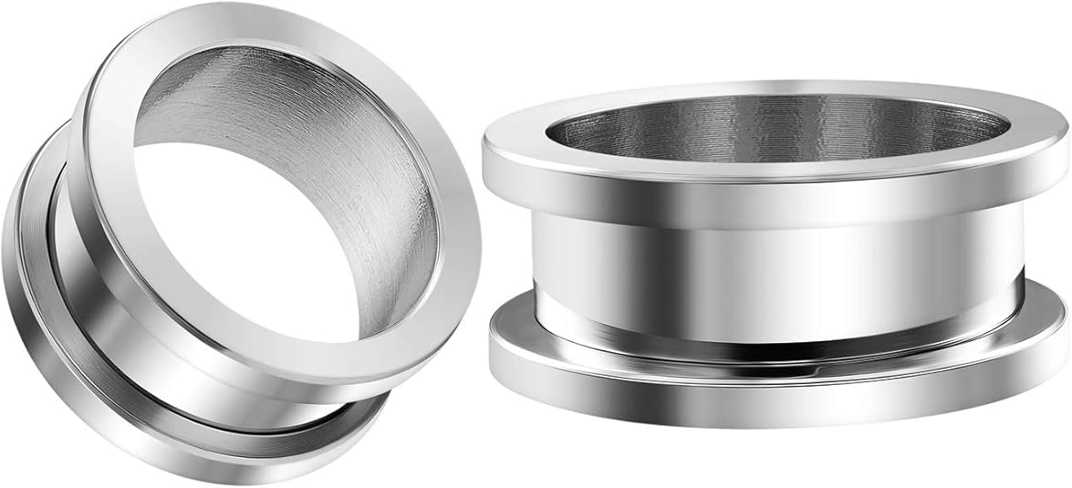 Pair of 316L Surgical Steel Polished Screw-fit Piercing Jewelry Ear Stretching Lobe Plugs flesh Tunnel Earring