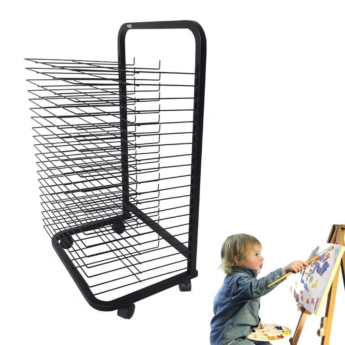 PPXCZZ Art Drying Rack with 20, 23, 25, or 35 Shelves, Mobile Single-Sided Metal Cart with Wheels for Classrooms & Studios(20 Floors)