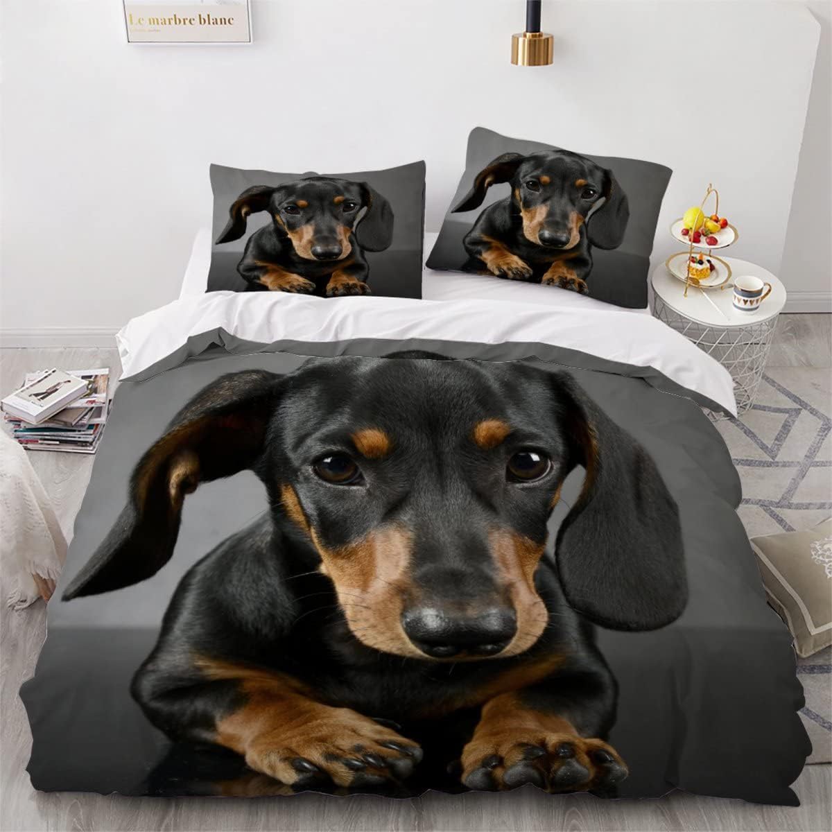 MEVASA Kids Bedding Dachshund Duvet Cover Set - Fluffy Microfiber Hypoallergenic Single Duvet Cover 3 Pieces /135x200