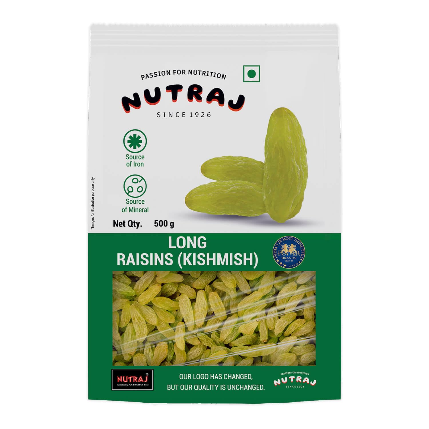 Nutraj Long Raisins 500g Pouch | Kishmish | Kismis | Dry Fruits and Nuts | Grocery Items.