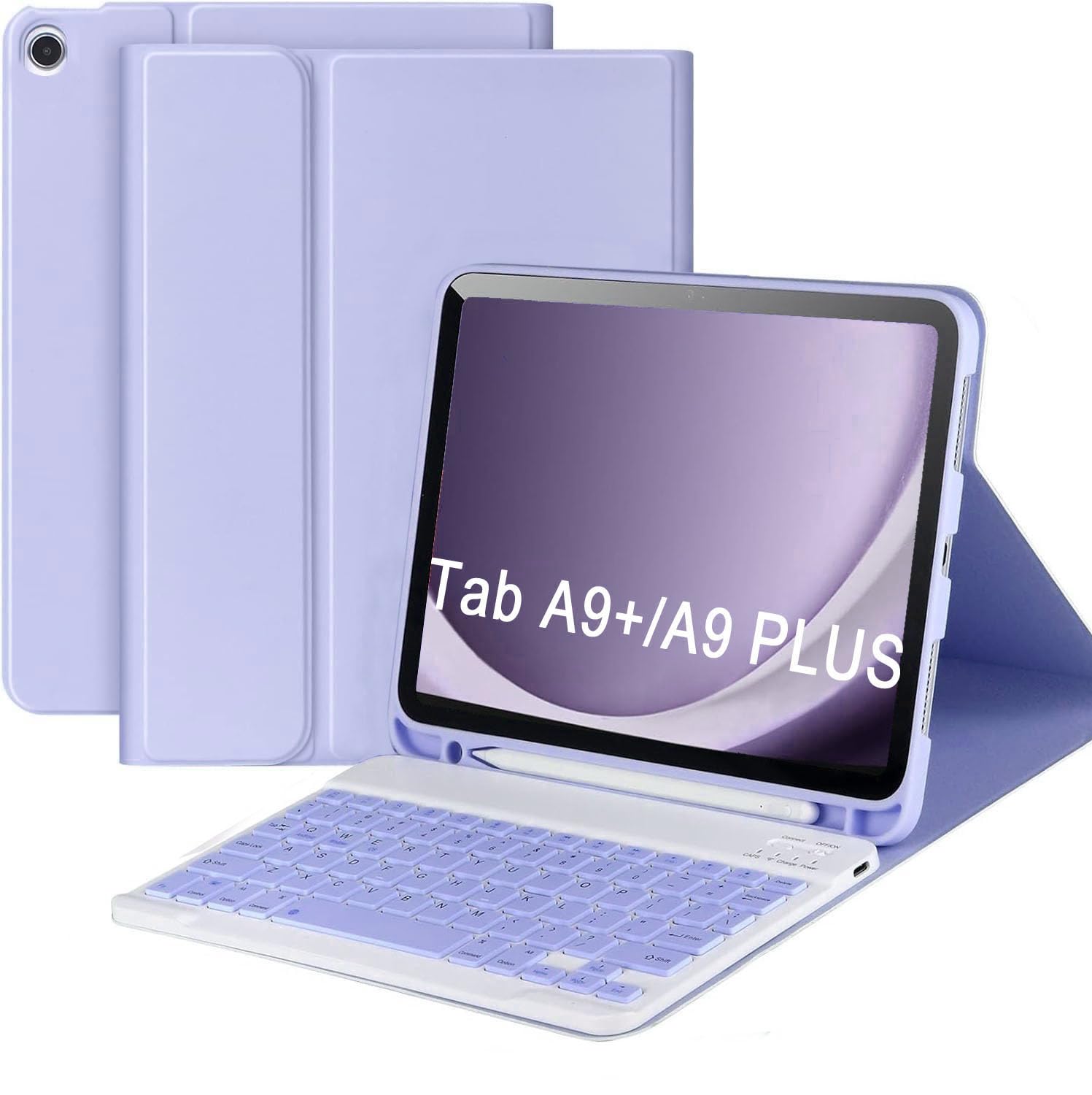Compatible for Galaxy Tab A9 Plus/A9+ 11 Inch 2023 With Keyboard Case Model SM-X210/X216/X218, Wireless Bluetooth Keyboard Cover Compatible for Samsung Galaxy Tablet A9+ Built-in Pencil Holder- Purple
