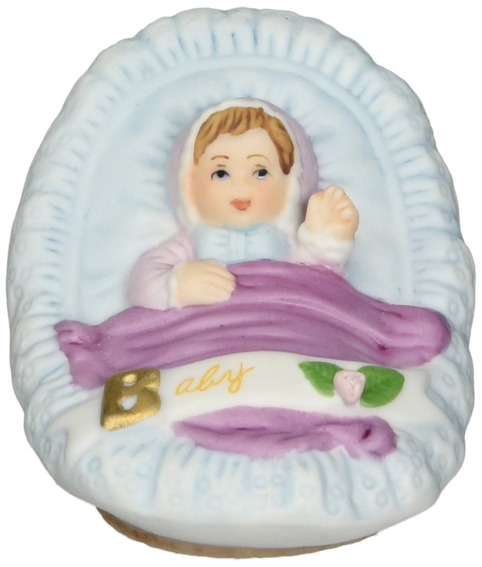 Enesco Growing Up Girls “Brunette Newborn” Porcelain Figurine, 1.75”, Golden,purple