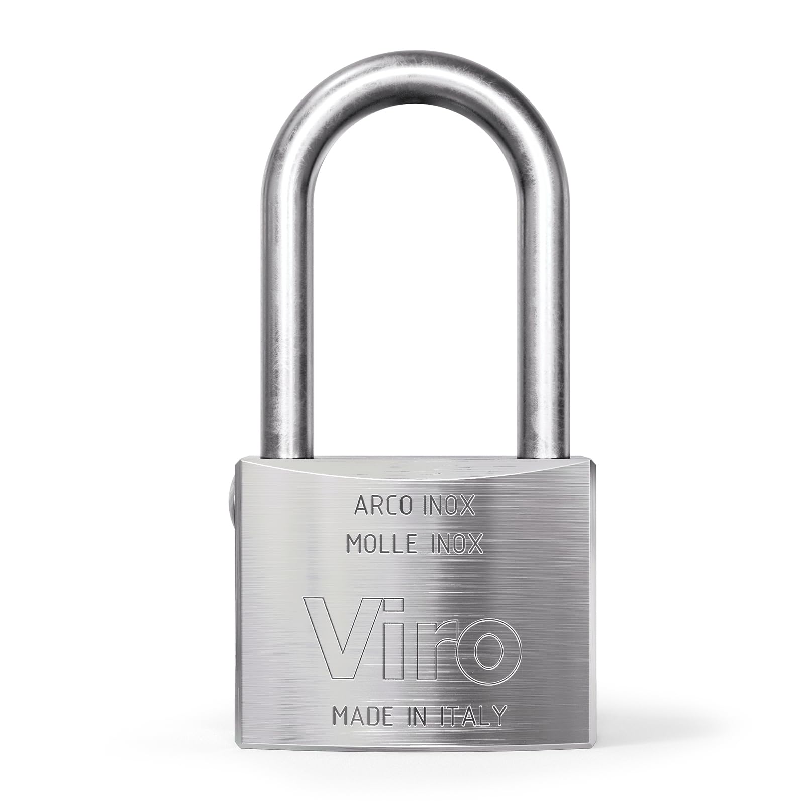 Viro | Mare, Lucchetto, Resistente alla Corrosione, Base in Ottone 50 mm, Arco Lungo in Acciaio Inox, Chiusura a Scatto