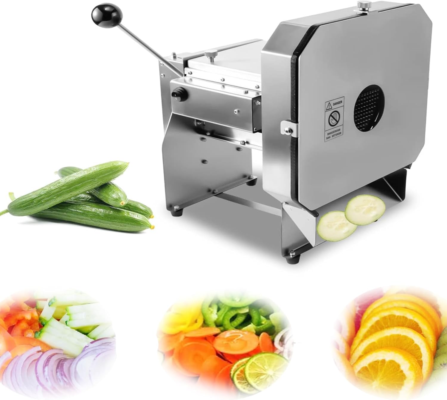 Dual-purpose Stainless Steel Vegetable & Fruit Cutting Machine, Commercial Cabbage Shredder & Home Potato Slicer, 150W, Adjustable 0-0.4in Slice Thickness