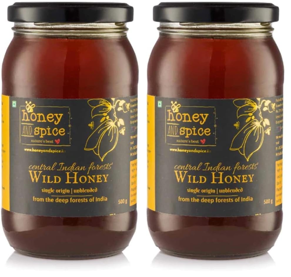 Image of Honey and Spice Pure Raw Wild Honey (500g) | NMR tested | Single Origin honey From Central India Forests With No Added Preservatives | From Madhya Pradesh and Maharashtra | 100% Raw and Pure | Unblended and Unpasteurized | Natural and Original | Unprocessed | No Added Sugar