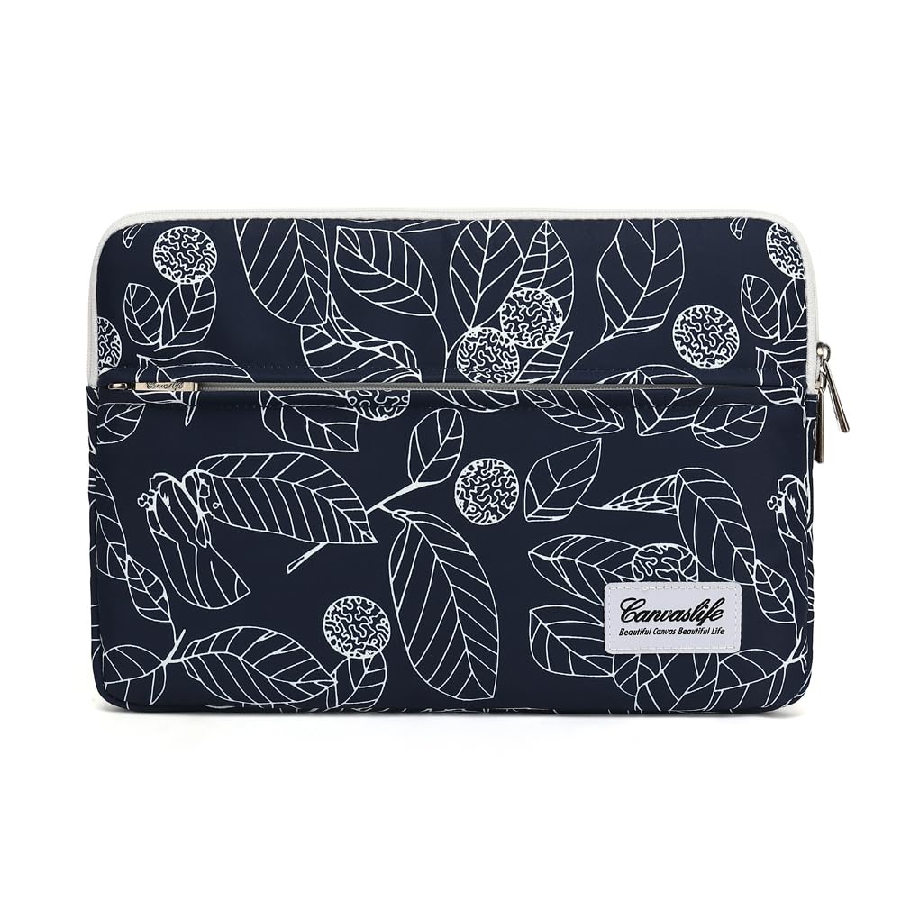 canvaslife Waterproof Pattern 13 inch Canvas Laptop Sleeve with Pocket 13 inch 13.3 inch Laptop 13 case13 Sleeve (Blue Leaves)