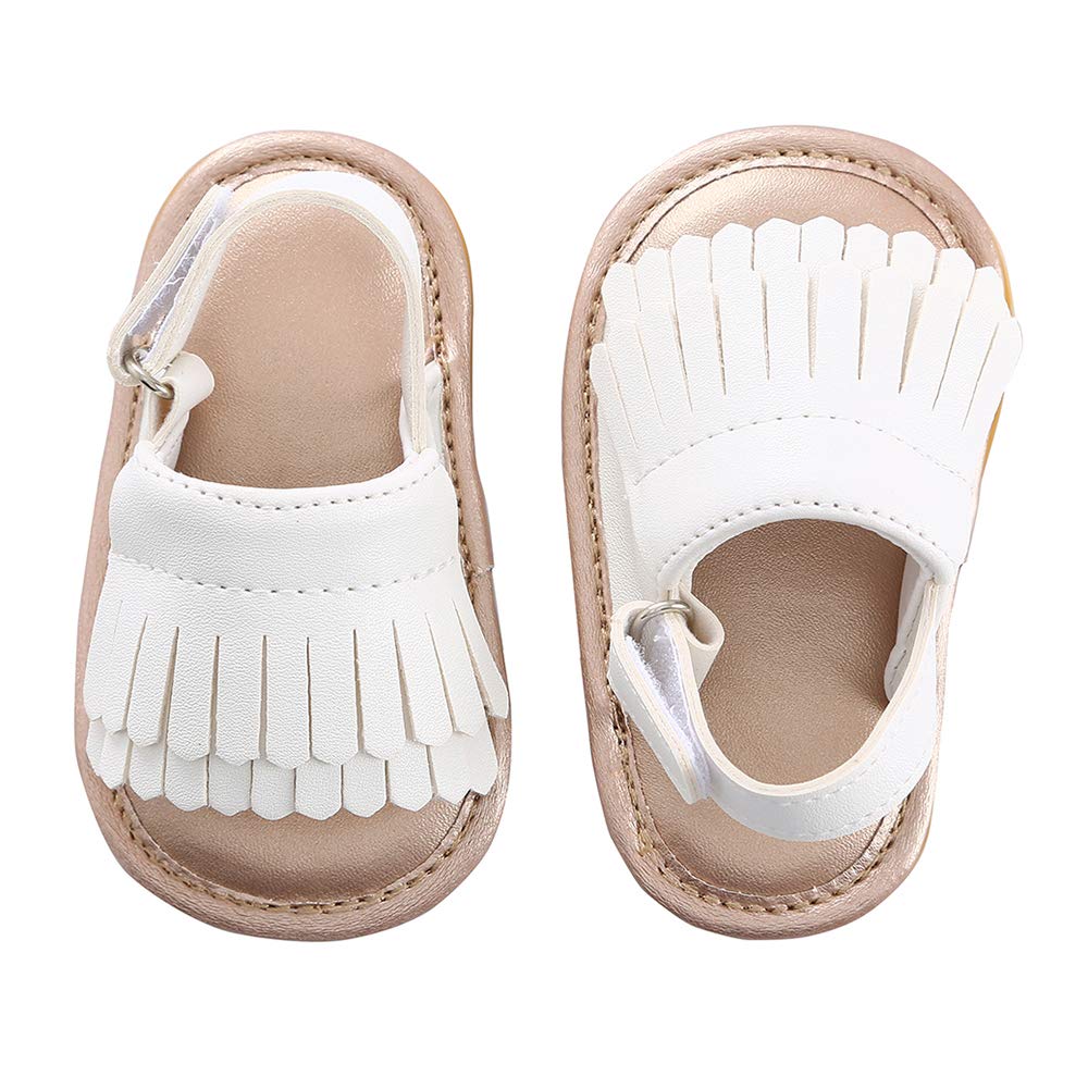 koshineBaby Sandal Tassels Summer Lace-up Toddler Gladiator Shoes 0 6 12 18 Months (13cm Sole(12-18 Months), White Tassels)