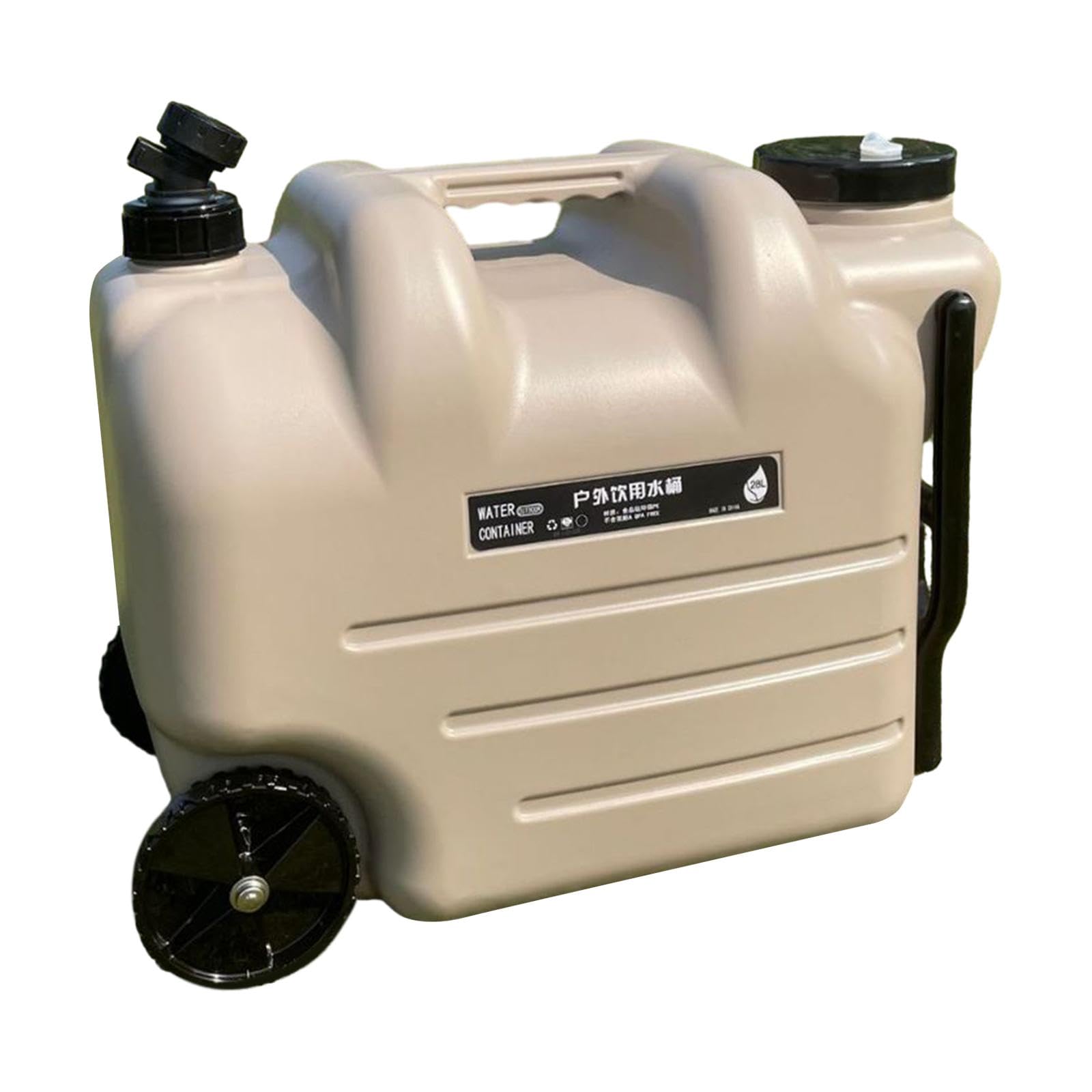 harayaa Water Container Water Storage Carrier Wheeled 28L Large Capacity with Handle Water Tank Water Jug for Camping Hiking RV Bath, Khaki