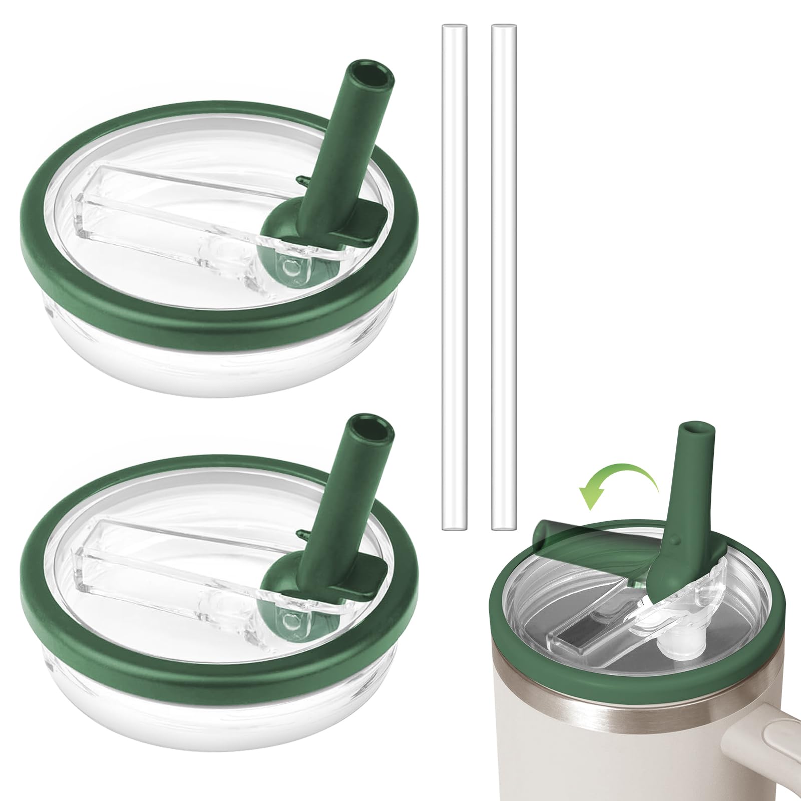 Stanley 2-Pack Flip Straw Lids for Quencher - Leak Proof, Reusable, Spill Proof for 30 OZ Tumbler (Army Green)