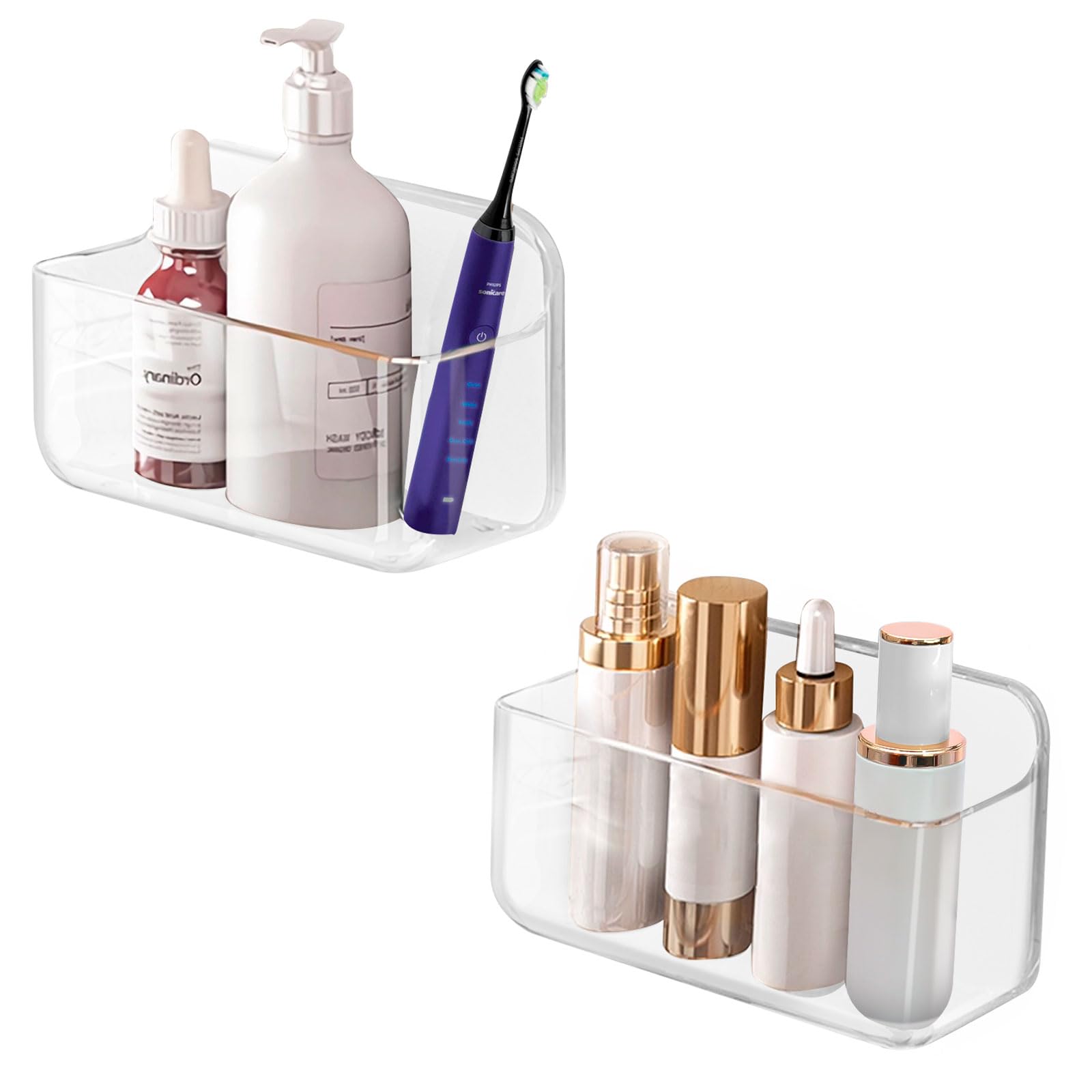 CGBE 2 Packs Cabinet Door Organizer Acrylic Adhesive Shelf Wall Mounted Storage Self Adhesive Shower Shelves Without Drilling