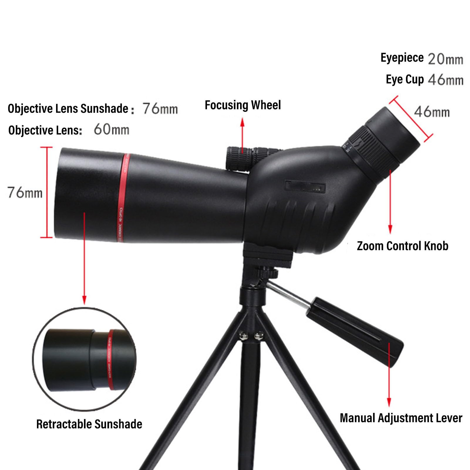 Elprico 15–45 x 60 mm Abgewinkeltes Spektiv HD wasserdicht mit Stativ und Telefonadapter für Vogelbeobachtung Zielschießen