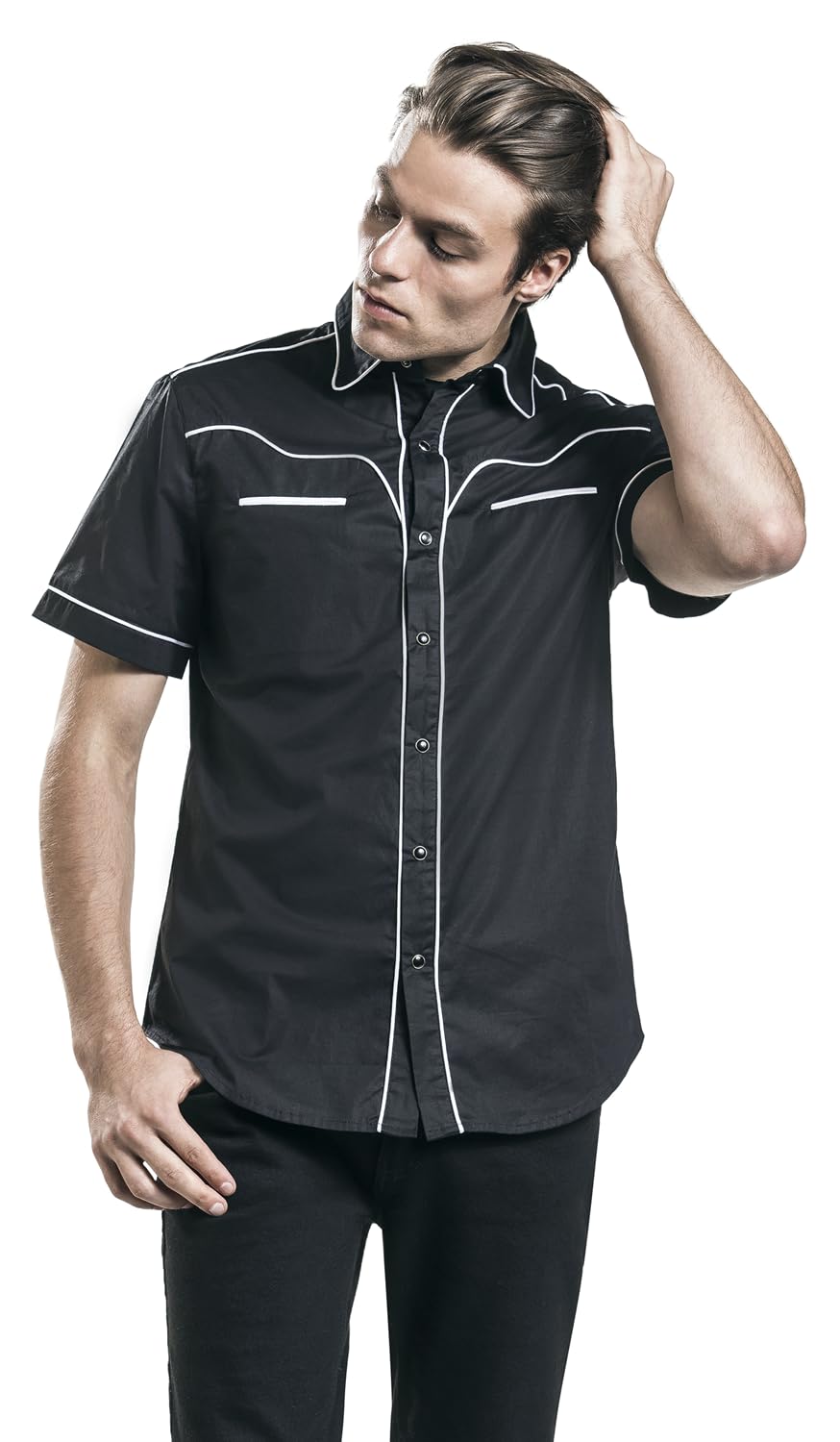 Plain Trim Hombre Camisa Manga Corta Negro/Rojo Regular
