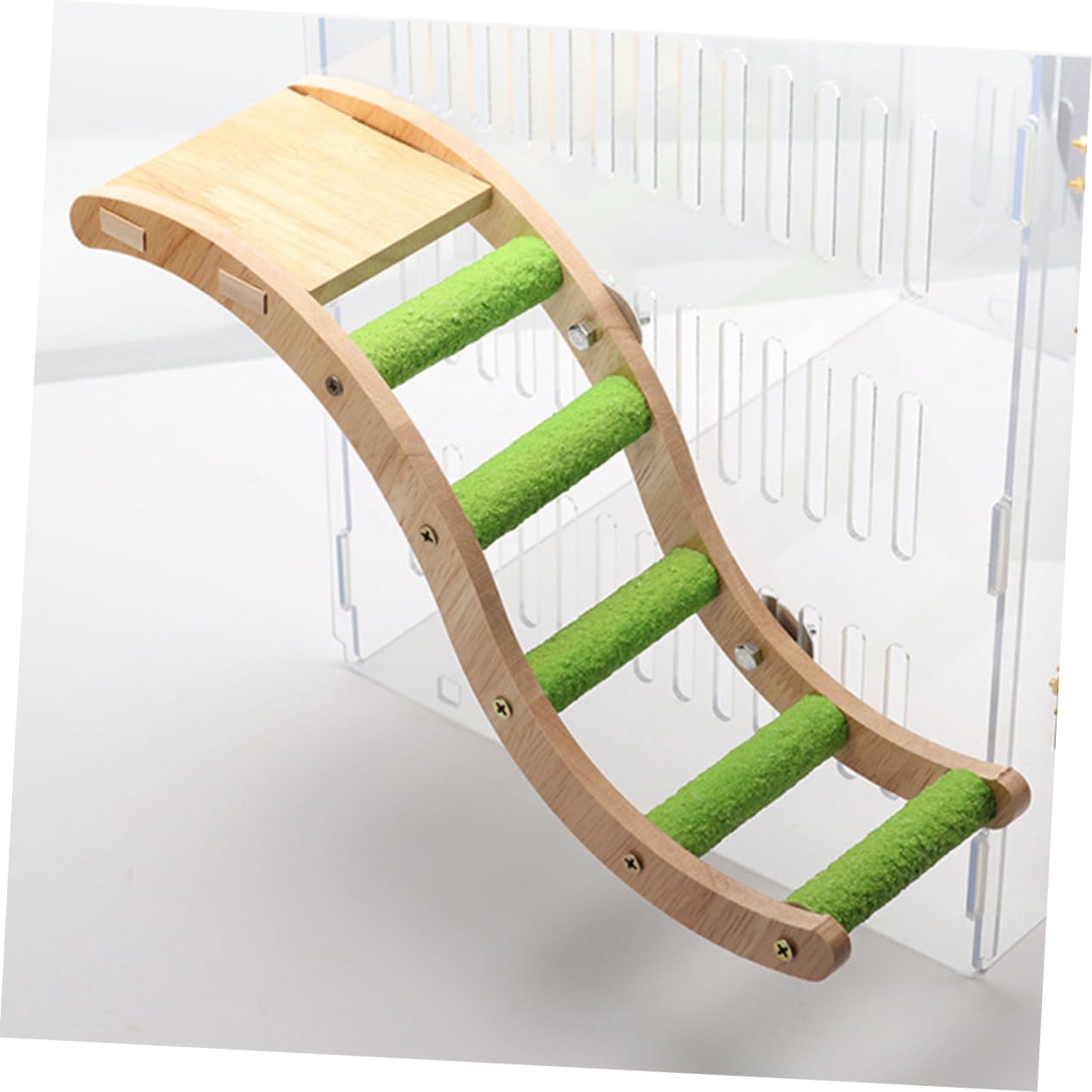 Wellensittich Holzleiter Kletterspielzeug für Vogelkäfig 2 Stück | Holz und Edelstahl, Khaki, Zubehör für Budgerigar, zum Klettern und Nagen