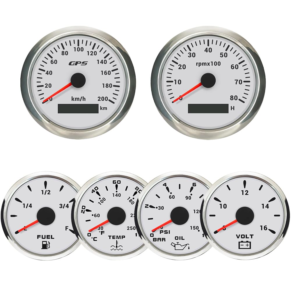 ELING Juego de medidores de 85 mm velocímetro GPS de 200 km/h con tacómetro de 0 a 8000 RPM medidor de nivel de combustible y presión de aceite con retroiluminación de 7 colores