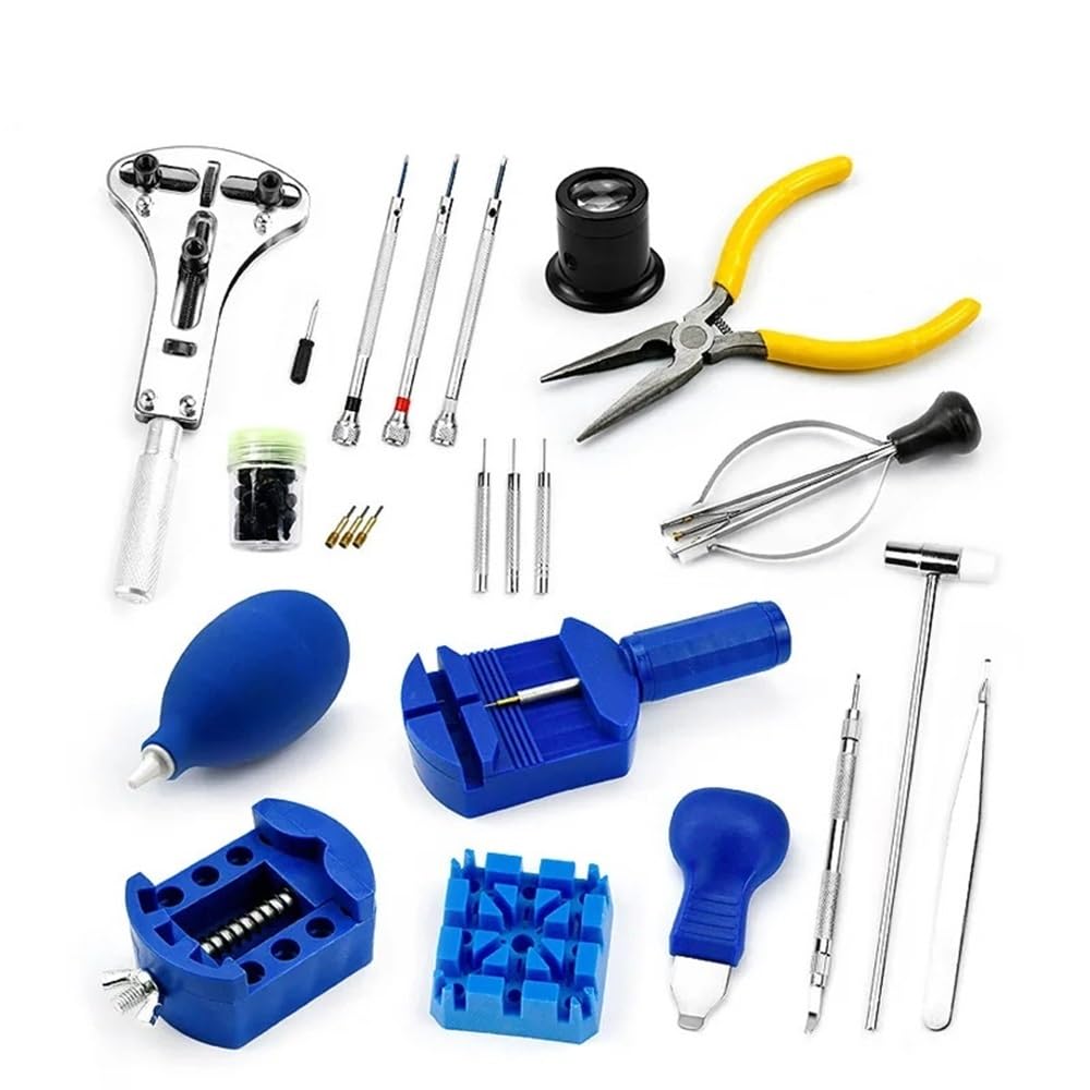 Professionelles Komplettset für Uhrenreparaturen – Aluminiumlegierungsbox für mechanische und Quarzuhren (gelb)