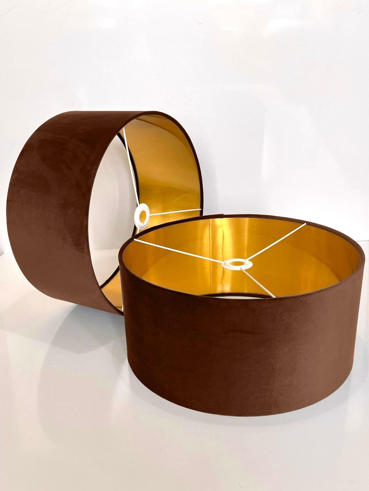 Shades By Woodpecker Cinnamon Brown New Handmade By Order Velvet Drum Lamp Shade Ceiling Shade With Metallic Lining Of Gold,Silver Or Copper Lamp Shades Suitable For Ceiling And Tables