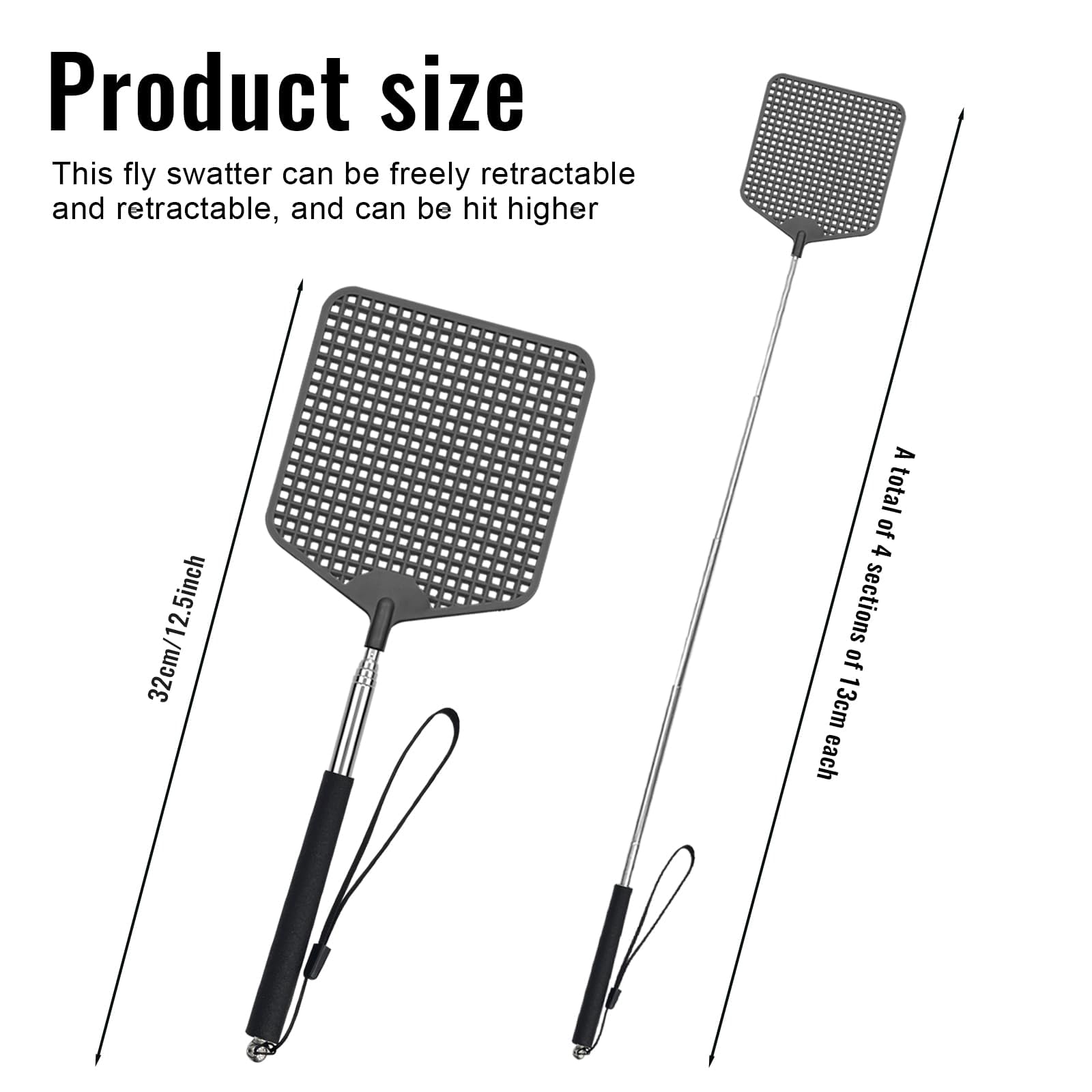 3 Pezzi Scacciamosche quadrato,Estensibile Paletta Mosche,Portatile Scacciamosche,Estensibile Scacciamosches,Scacciamosche Forte Flessibile,per Prevenire Mosche,Zanzare,Nero
