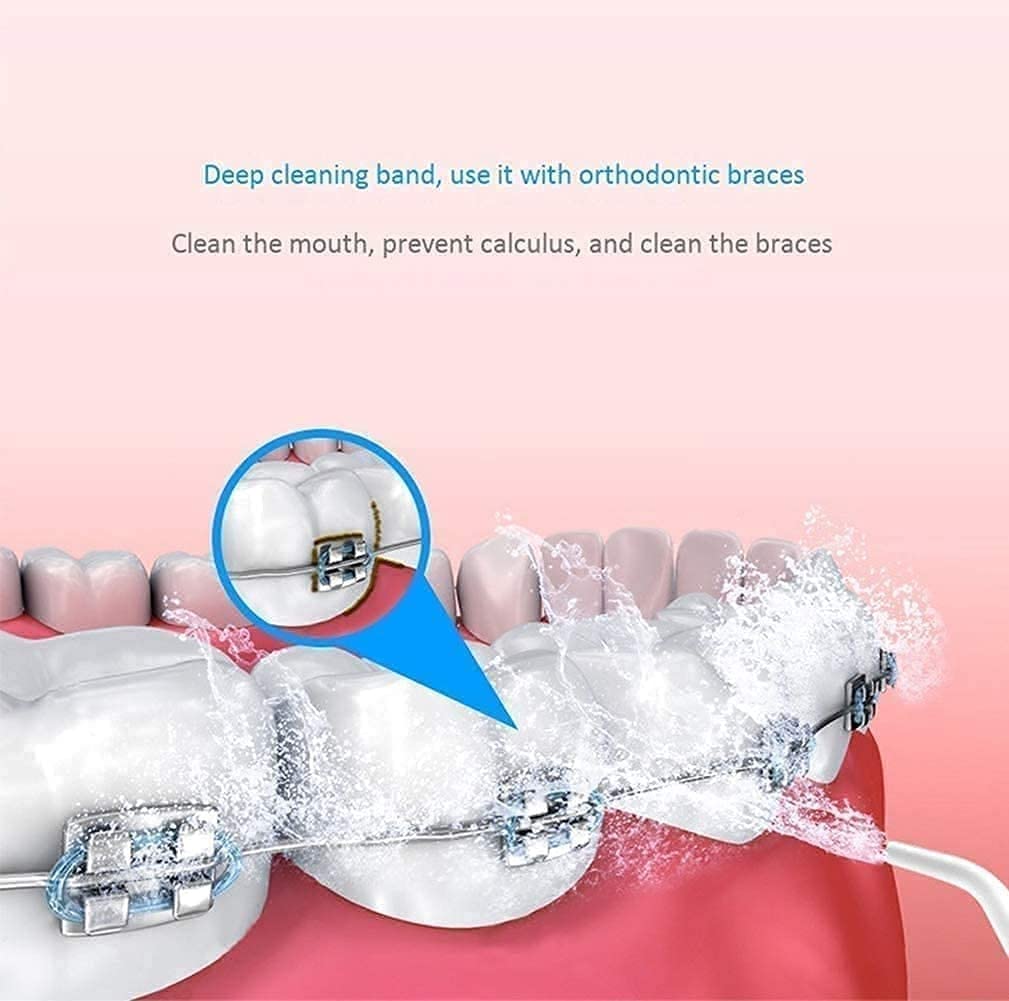 GeRRiT Flosa de Agua portátil de Limpiador de Dientes,USB Reparador Oral de Limpiador de Dientes inalámbricos Recargables, con 3 Modos, Tanque de Agua de 150 ml, LCD Indicador de batería y Boquilla