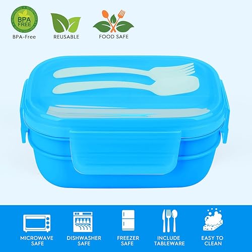 Miniatura 4 de LEITAO Kit de lonchera Bento Box, 3 contenedores apilables Bento para adultos y niños, caja duradera a prueba de fugas con accesorios de bolsa de