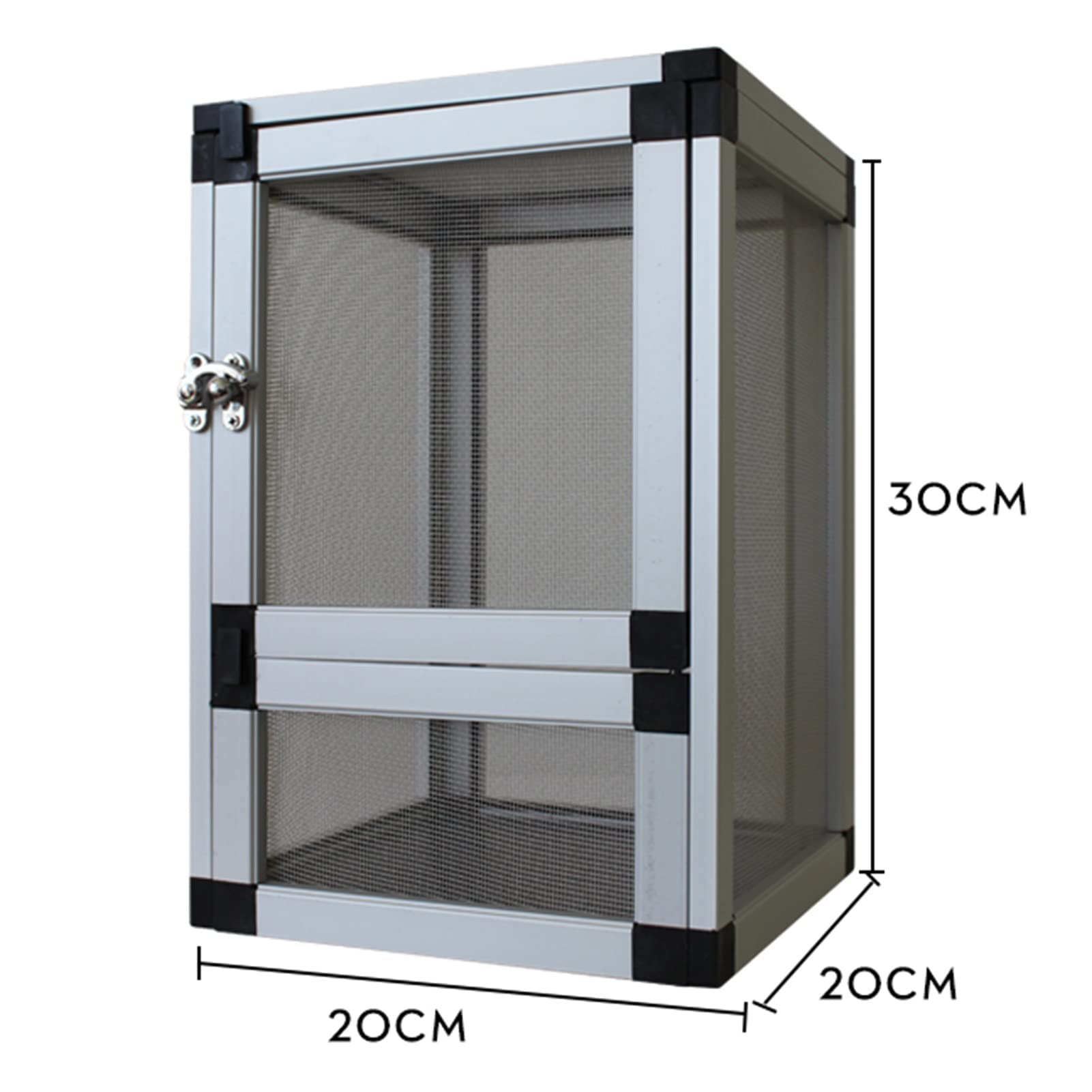 Caja de Jaula de cría de Reptiles, contenedores de Marco de Aluminio de terrario acrílico para Mascotas camaleón araña Lagarto Rana escorpión (Plata 20x20x30cm)