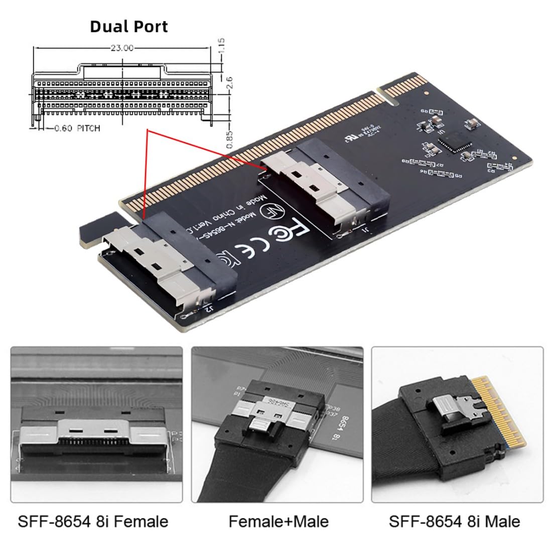 ChenYang PCIe 3.0/4.0 X16 to 2 Port SFF-8654 8i PCI Express Expansion Card Adapter for eGPU External Graphics Card & SSD