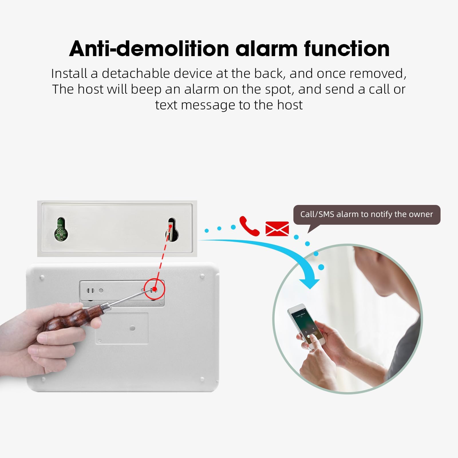 LWOHSI Système d'alarme domestique WiFi + GSM avec alarme application téléphone, sirène d'alarme 120 Bb, compatible pour la maison, le bureau