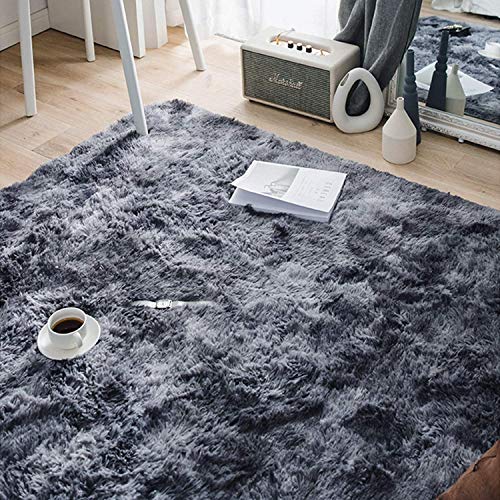 Leesentec Rugs Living Room Area Rug Soft Anti Slip Bedroom Carpet Fluffy Rug Shaggy Floor Mats Large Rugs for Living Room(Black/Grey,80 x 120 cm) - Image 2