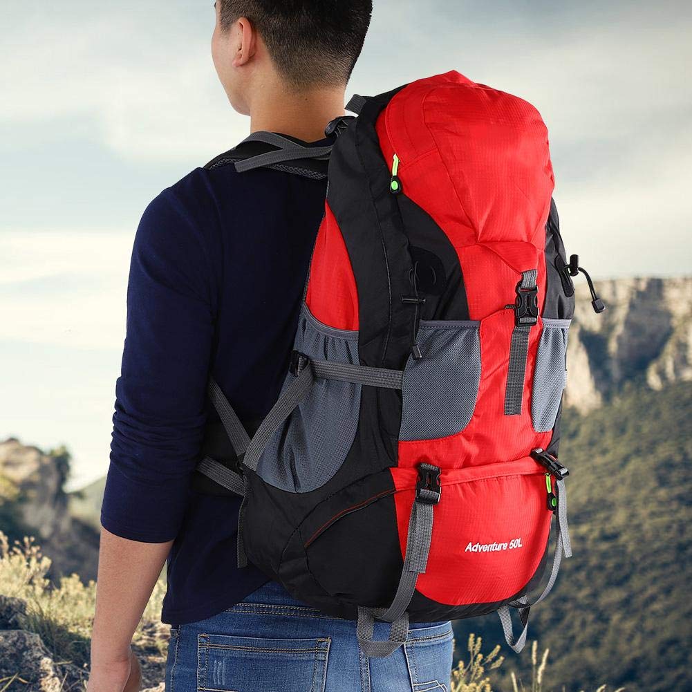 Bolsa de trekking de 50L, Mochila deportiva a prueba de agua Senderismo Mountaintop Moto Ski Unisex Mochila(rojo) Montañismo Y Camping Paquete De Montañismo