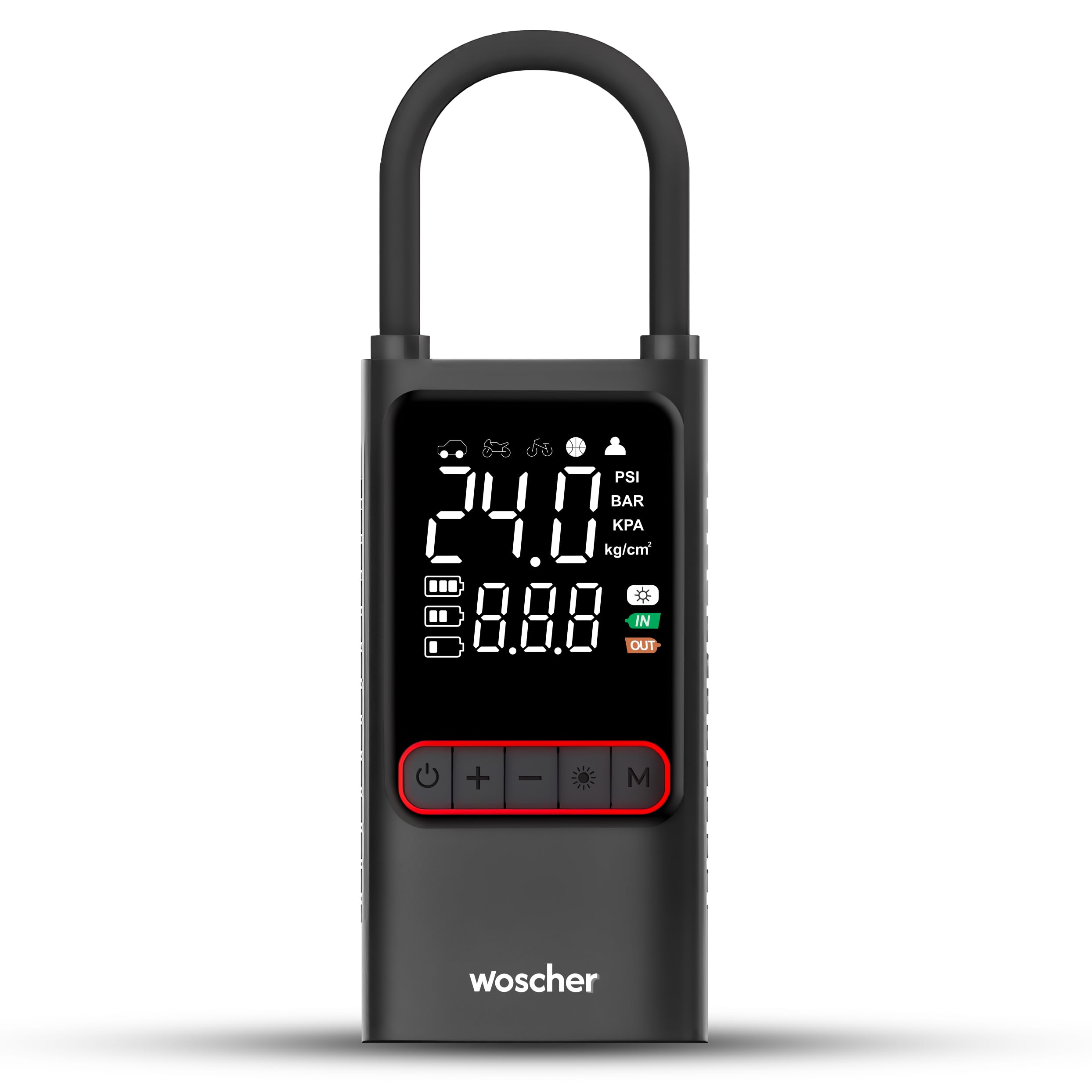 Woscher i8 Cordless Tyre Inflator, 4000mAh Portable Air Pump, 150 PSI, Emergency Light, Power Bank Function, Auto Shut Off, Type-C Charging