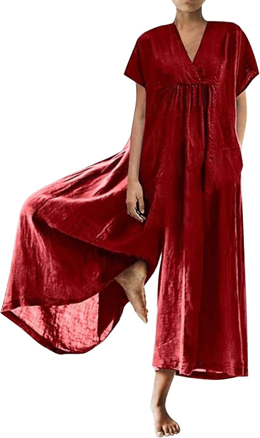 YIzdegg Combinaison Pantalon Ample en Coton et Lin Respirant