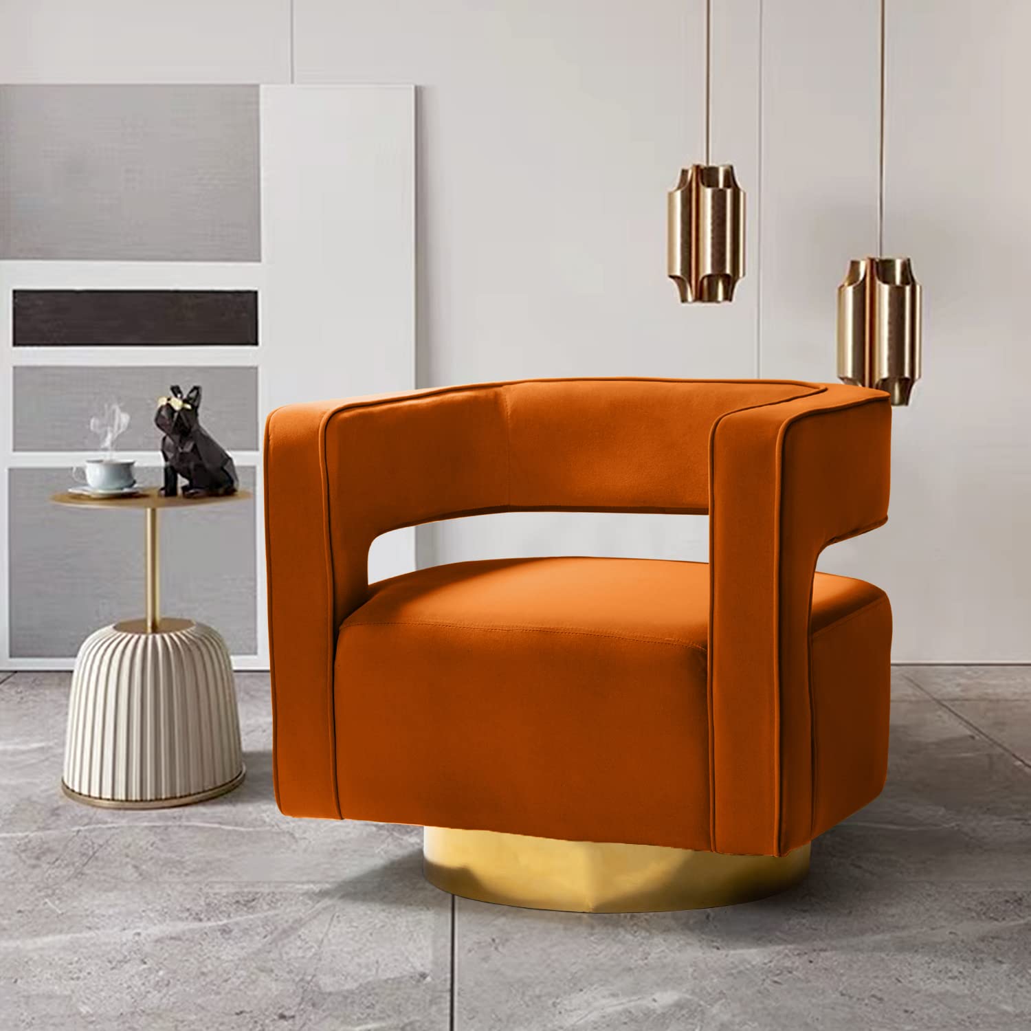 TINA'S HOME Swivel Accent Barrel Chair with 3D Curved Back, Orange