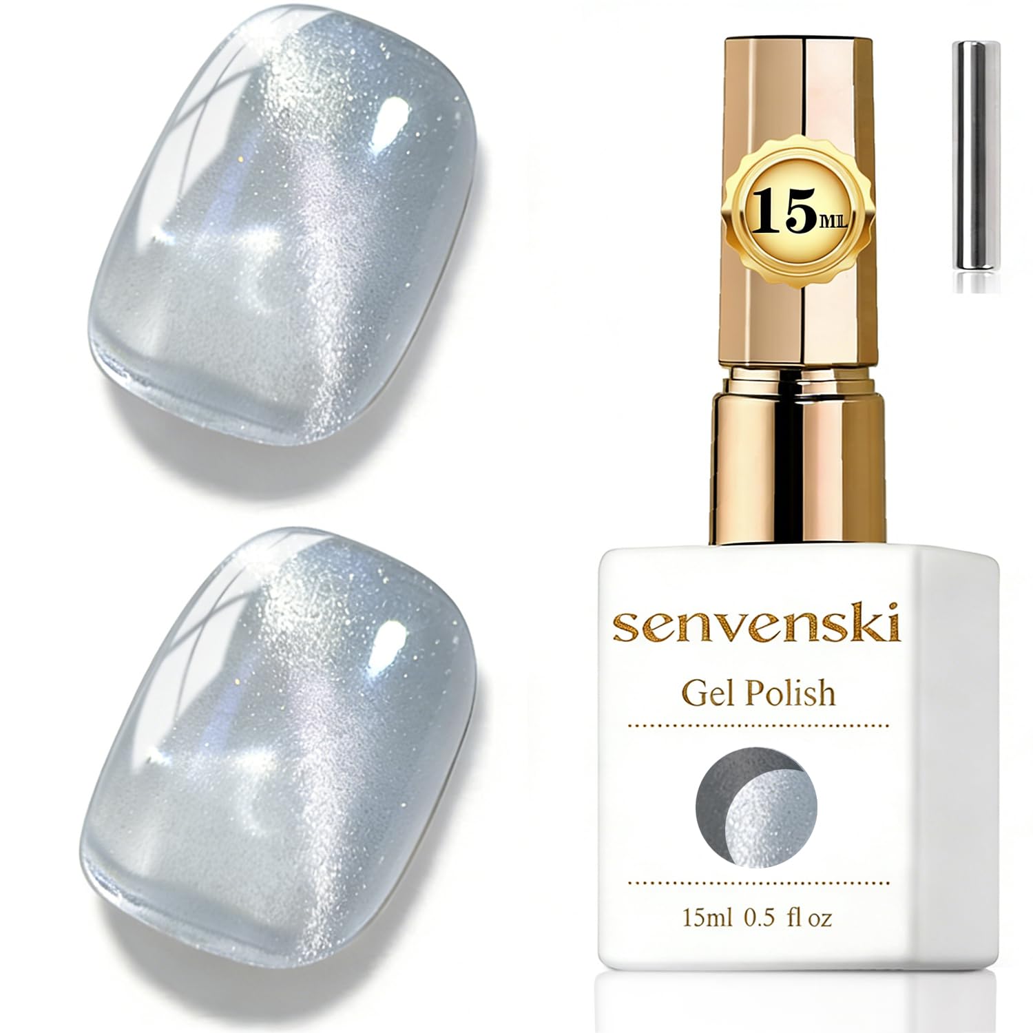 Senvenski Gelee Glas Cat Eye Gel Nagellack mit Magnet 15ML Magnetisch 3D Galaxie Holographisch Reflektierend Glitzernd Durchsichtig Farbe Gellack Salon Home DIY (Silber, MY1-011)