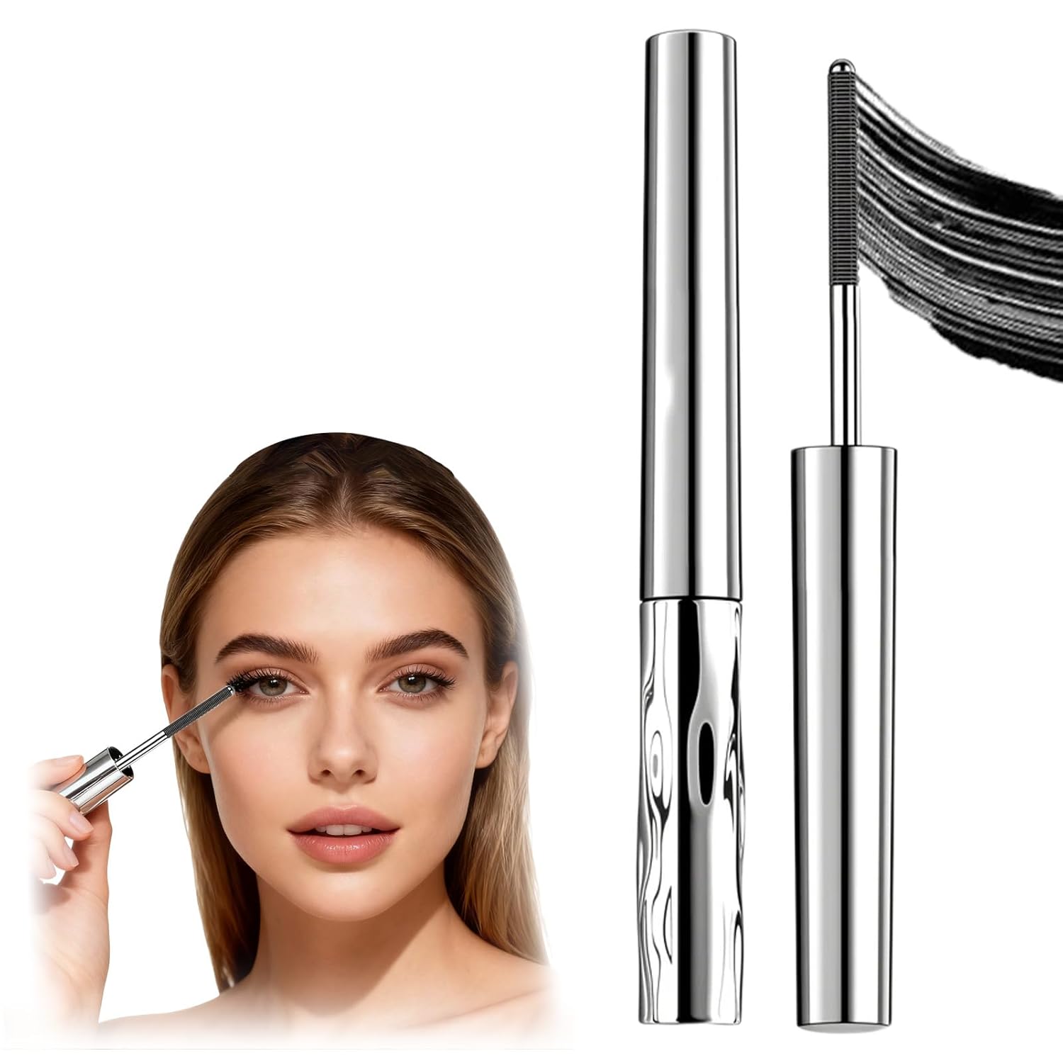 Metal Wand Mascara, Waterproof Metal Wand Mascara Volume and Length, Brushless Mascaras for Long-lasting No Clumping 3D Curling Eyelash (Black)